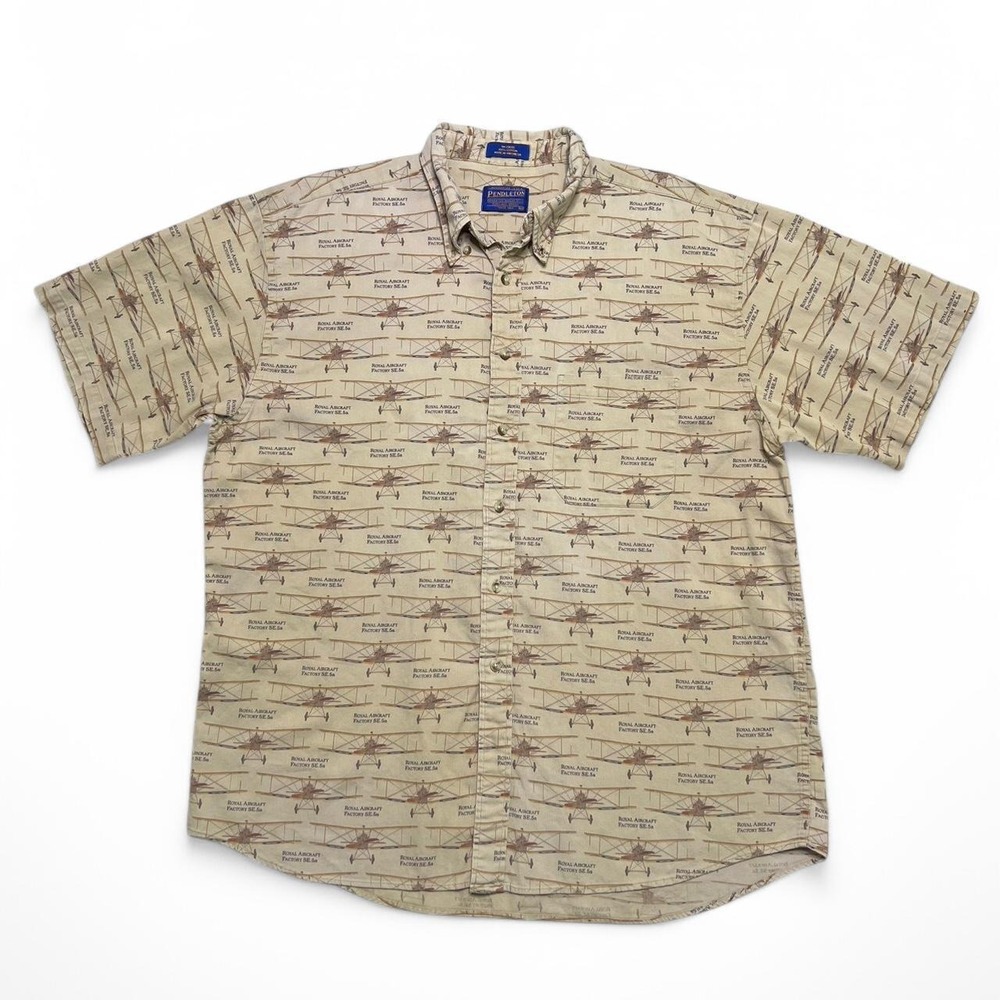 Pendleton Button Down Shirt Mens XL Tan Royal Aircraft Factory SE.5a Biplane VTG